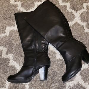 Wide calf heeled zip up boots